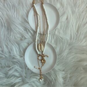 THREE white/gold beach theme fabulous layered necklaces